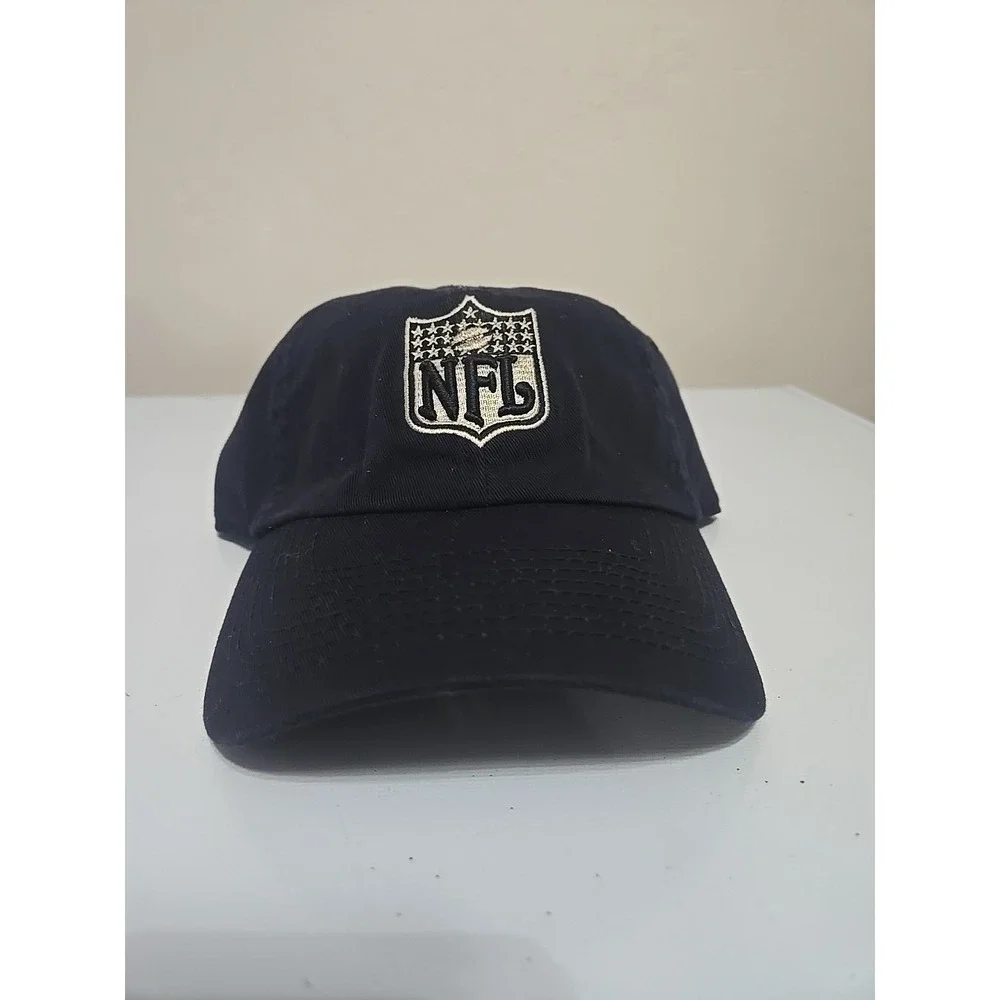 Vtg 90s NFL Shield Hat Blue Leather Strapback Brass NFL Logo Buckle Rare‎ Cap